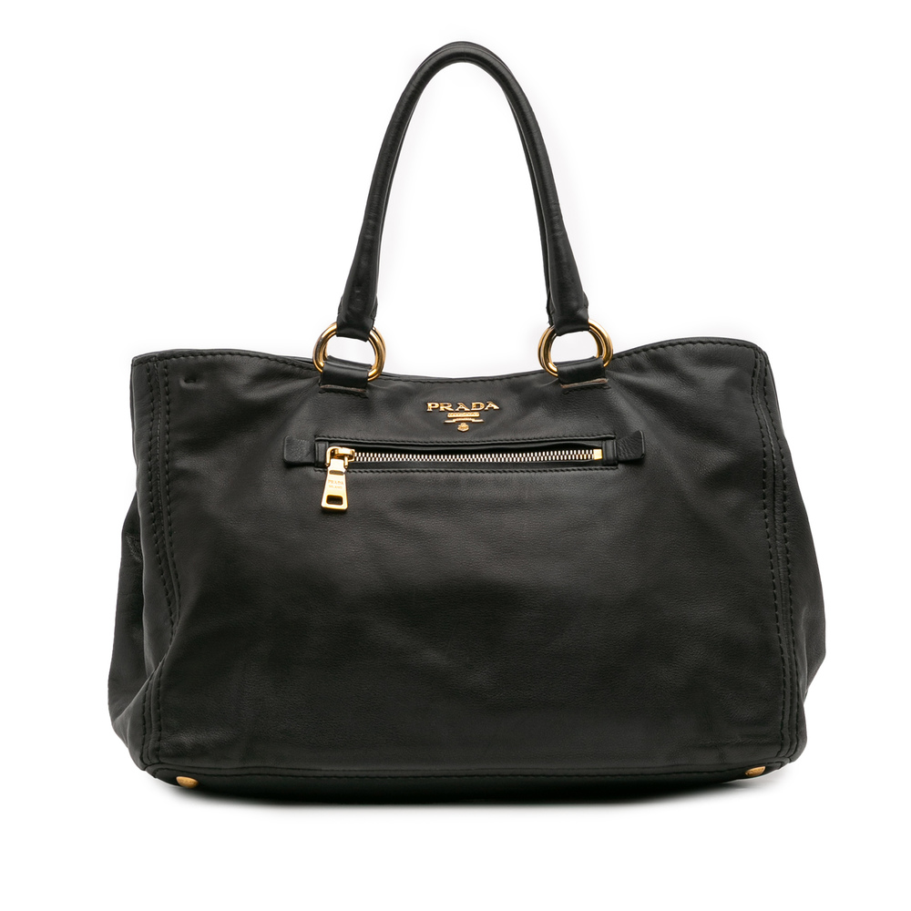 Prada Black Vitello Soft Calf Front Pocket Tote